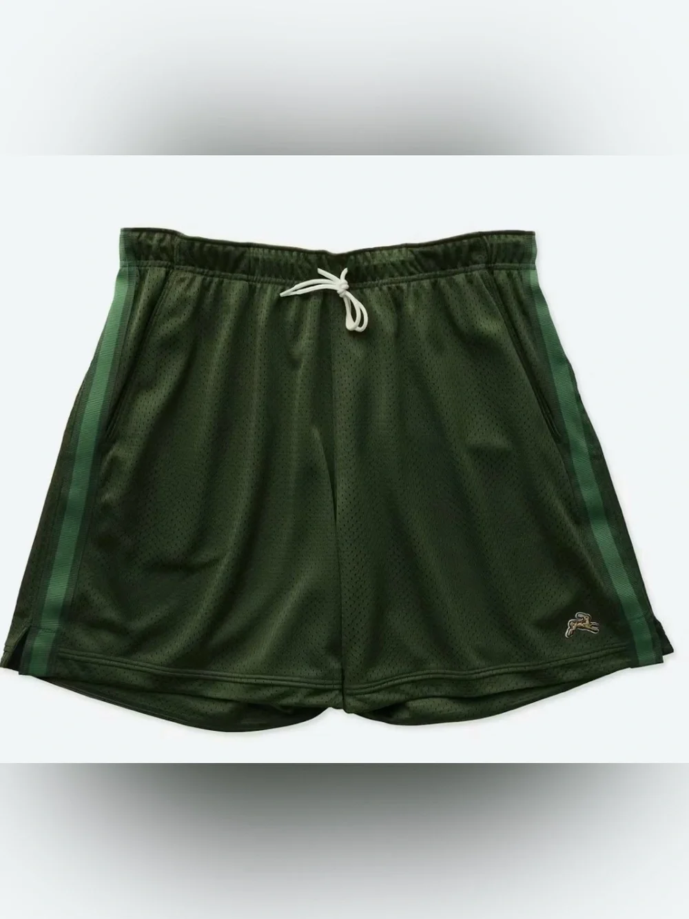 Tracksmith Fieldhouse Dark Green Mesh Athletic Shorts with Side Stripes